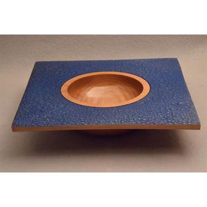 Square Cherry Bowl with Blue Raindrop Rim
