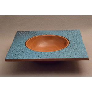 Square Cherry Bowl with Turquoise Raindrop Rim