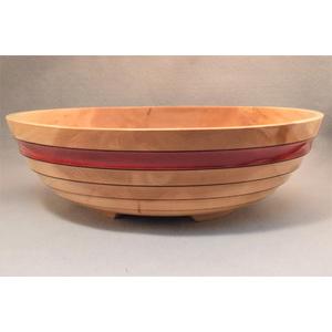Cherry Bowl with Carved Flutes and Red Band